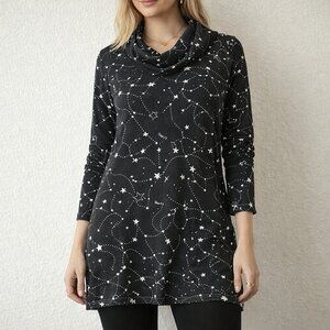 Petrune Celestial Constellation Zodiac Cowl Neck Dress Tunic Size L 🌙🔮✨